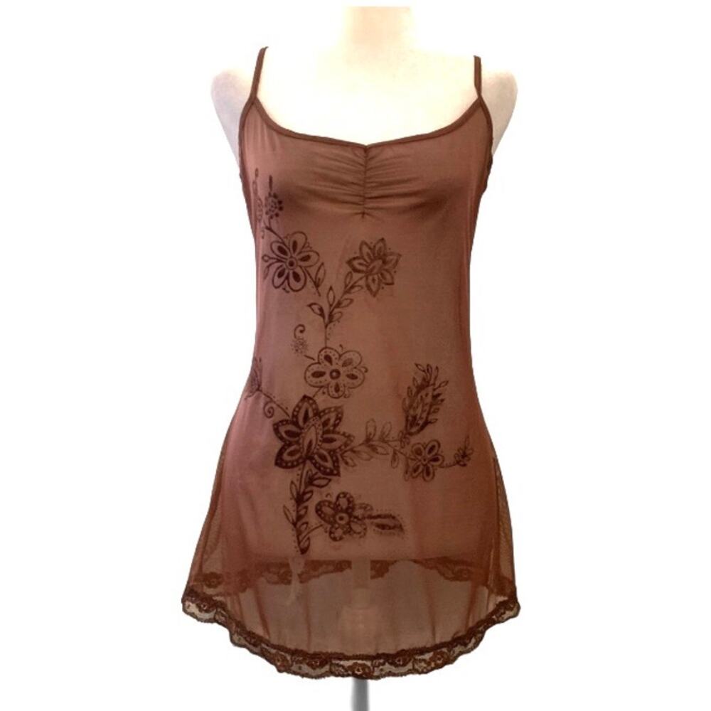 Victoria’s Secret Y2K Brown Sheer Mesh Floral Slip Dress Small